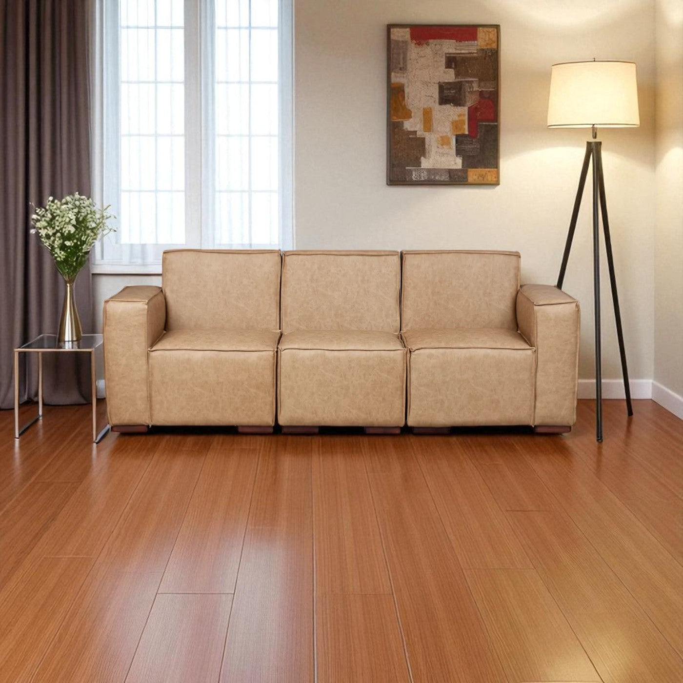 Sofá Modular Fortaleza 3 Cuerpos y 2 Poufs Cuero Reconstituido