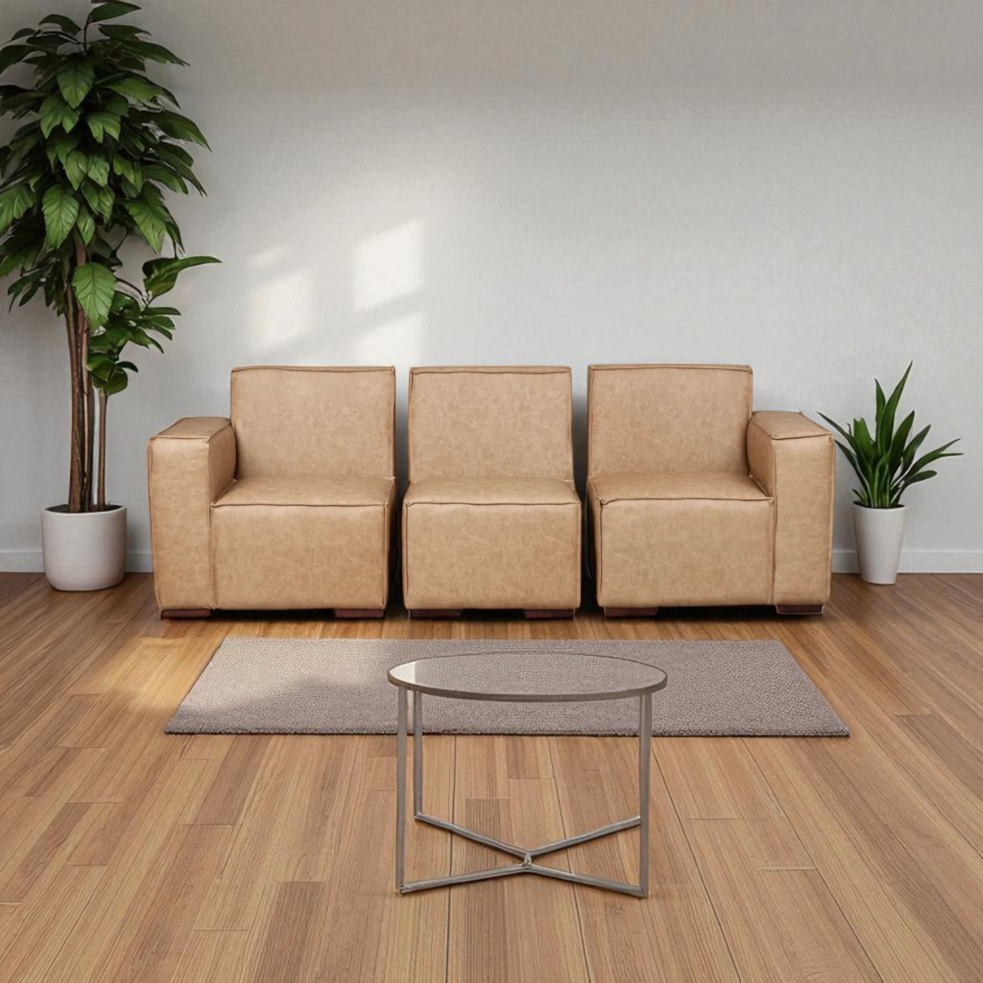 Sofá Modular Fortaleza 3 Cuerpos y 2 Poufs Cuero Reconstituido