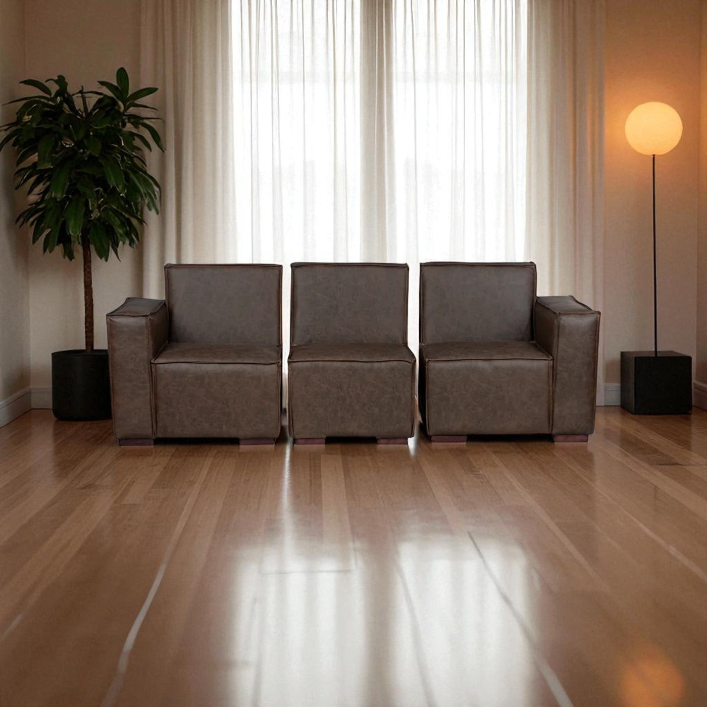 Sofá Modular Fortaleza 3 Cuerpos y 2 Poufs Cuero Reconstituido