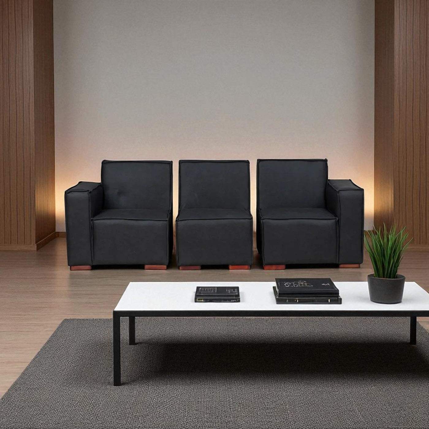 Sofá Modular Fortaleza 3 Cuerpos y 2 Poufs Cuero Reconstituido