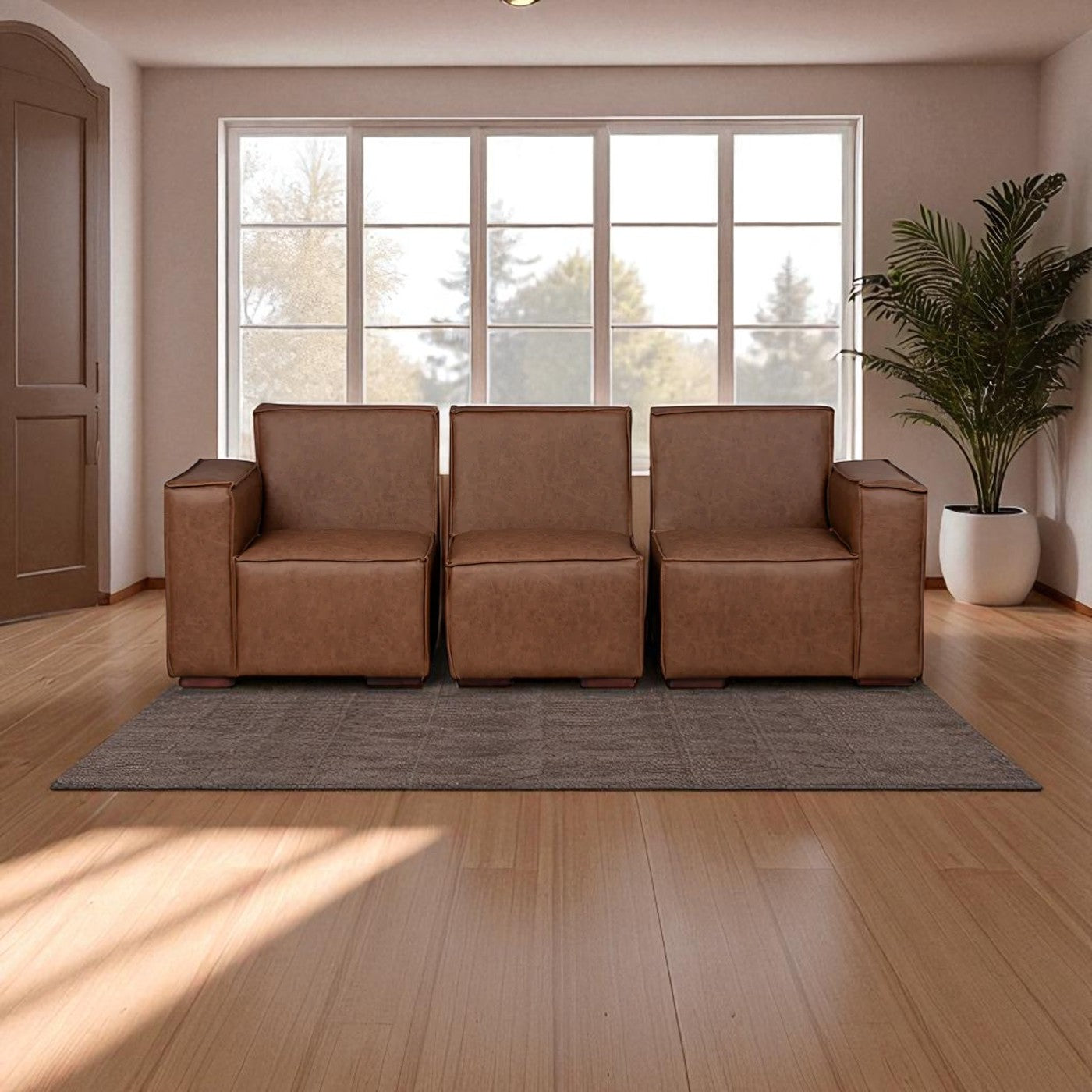 Sofá Modular Fortaleza 3 Cuerpos y 2 Poufs Cuero Reconstituido