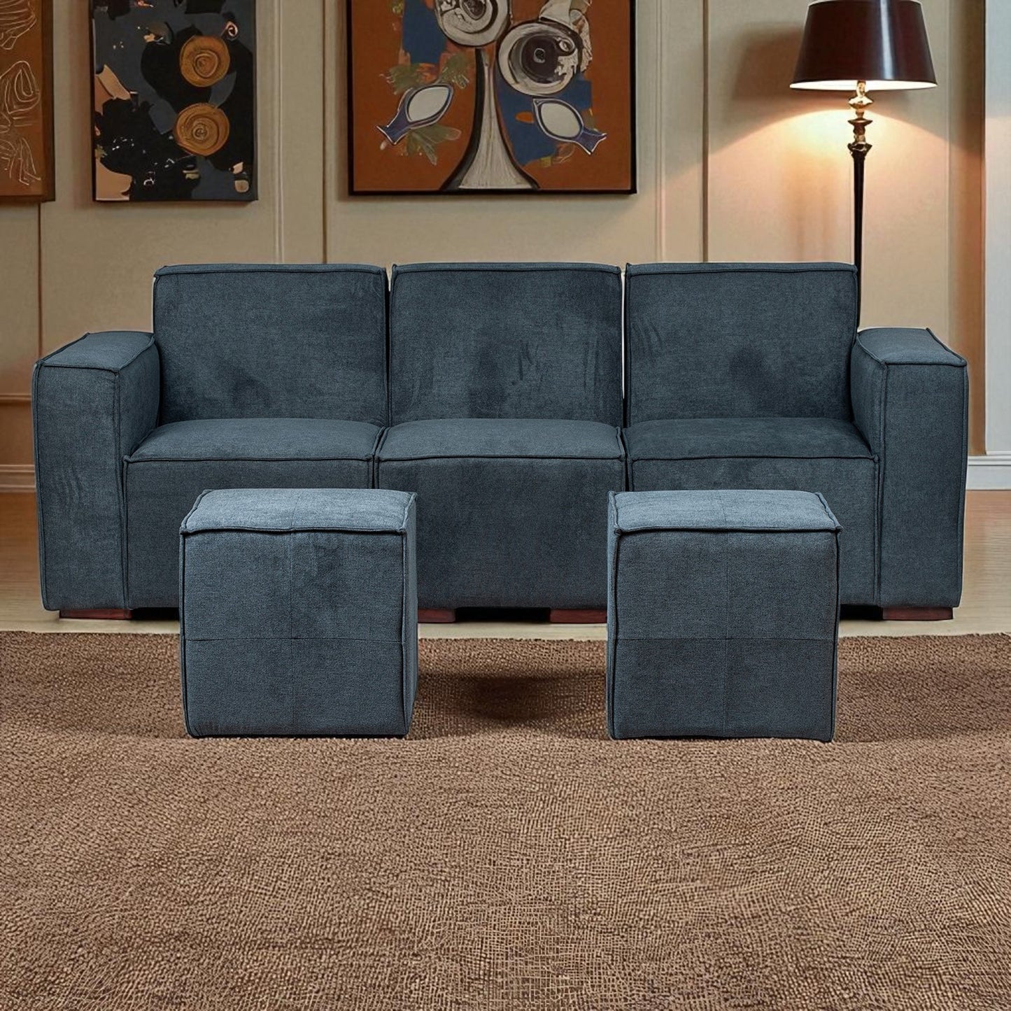 Sofá Modular Fortaleza 3 Cuerpos y 2 Poufs Lino Finesse
