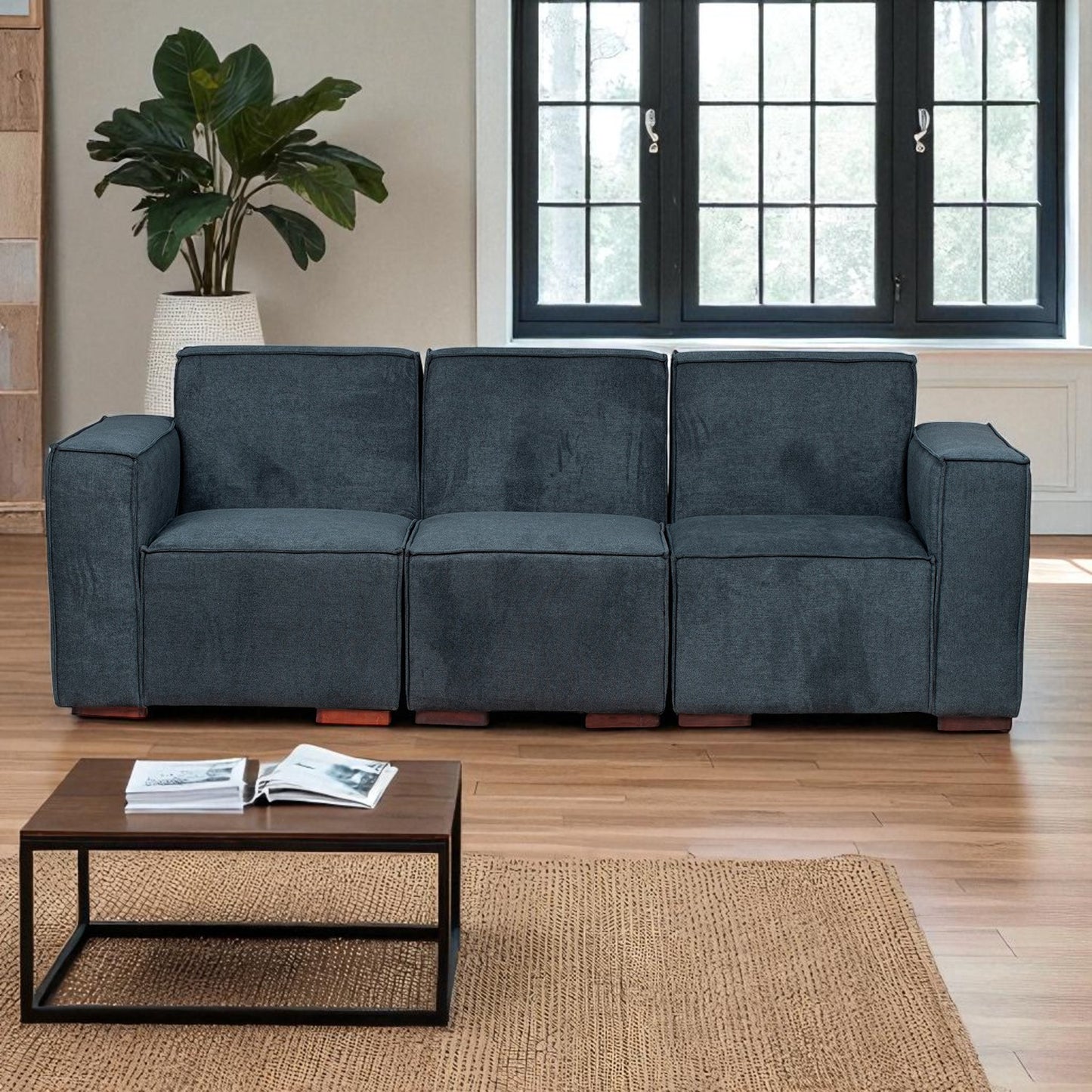 Sofá Modular Fortaleza 3 Cuerpos y 2 Poufs Lino Finesse