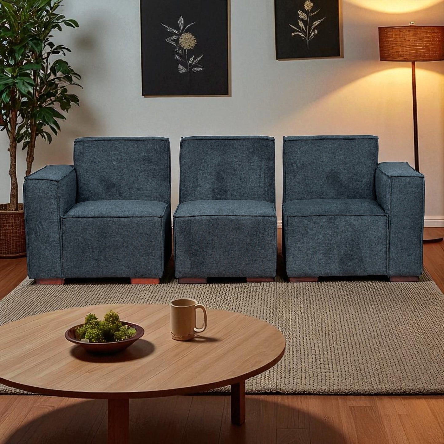 Sofá Modular Fortaleza 3 Cuerpos y 2 Poufs Lino Finesse