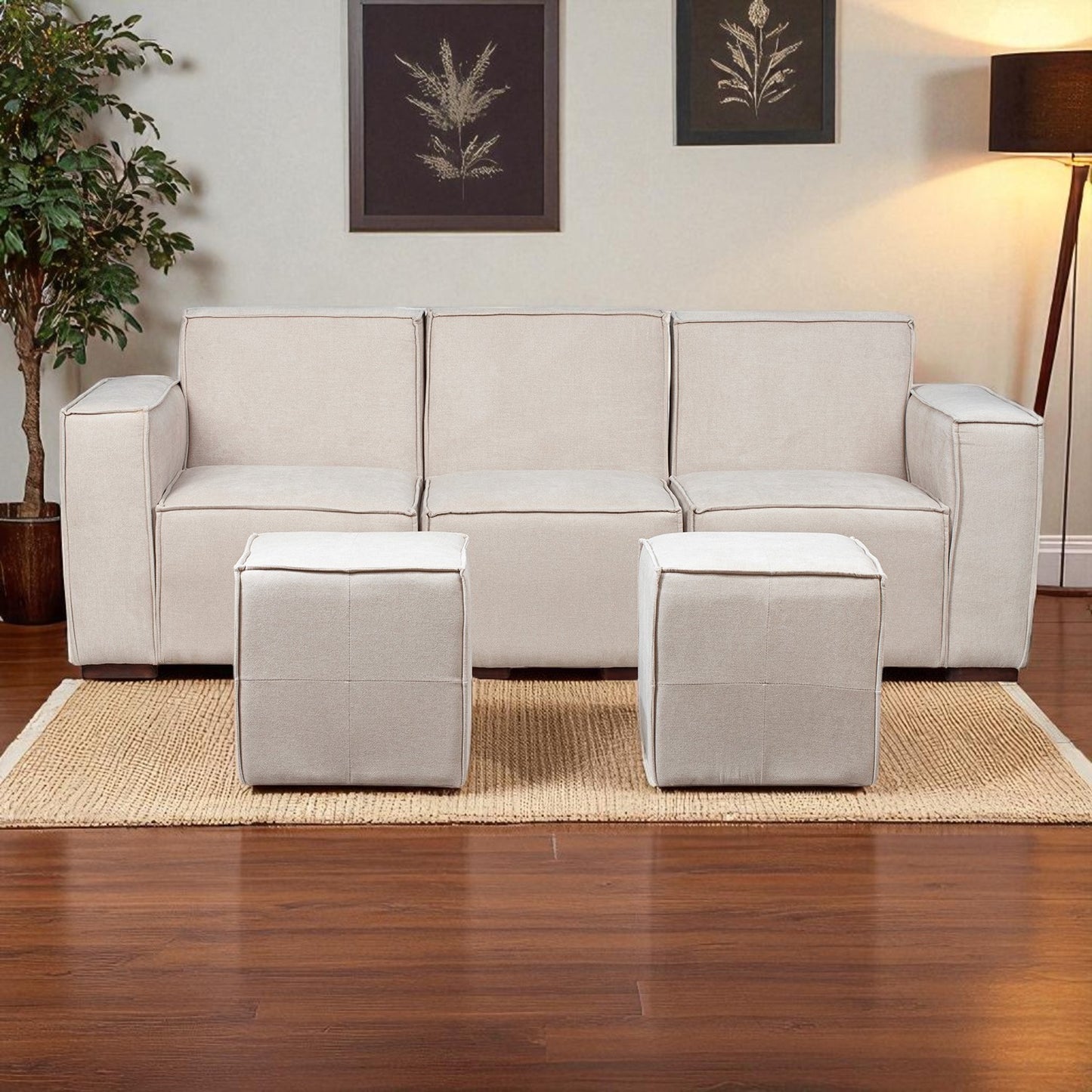 Sofá Modular Fortaleza 3 Cuerpos y 2 Poufs Lino Finesse